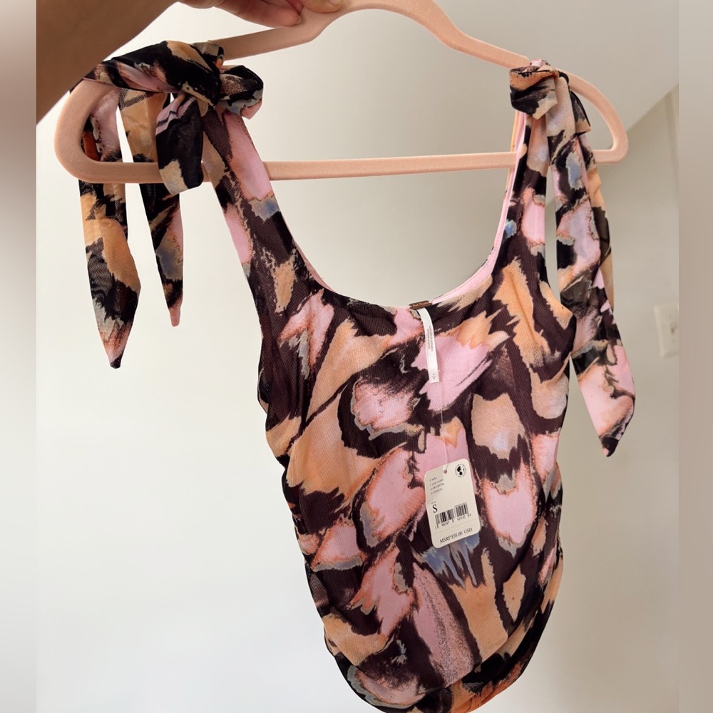 Free People Butterfly Print Abstract Colorful Bow Tank Top